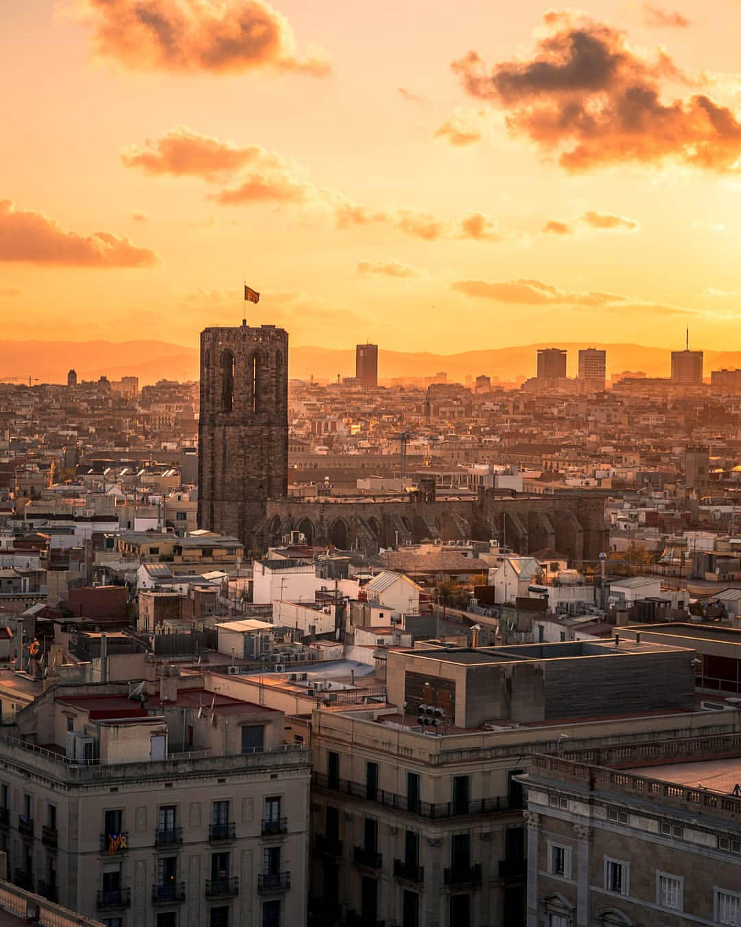 image  1 Barcelona - Santa Maria del Pi and Sagrada Familia looking perfect during this golden sunset